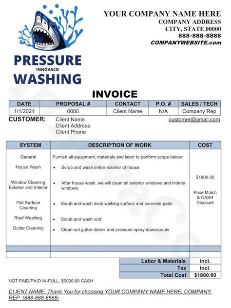 Power Washing Invoice Template